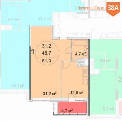 Продажа 1 комнатной квартиры в ЖК "Квартал 38А" на 8 этаже в корпусе 11